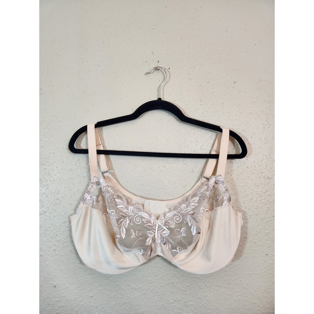 Soma 40DD Beige Unlined Underwire Bra Floral Embroidered Mesh Full Coverage